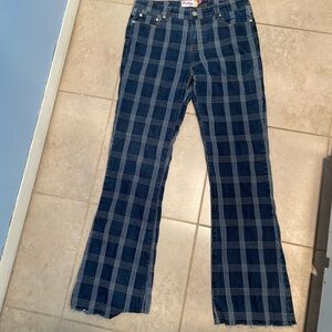 Vintage Y2K Dutchess Pattern Pocket Jeans Juniors Size 7/8 Flare Leg Fringed